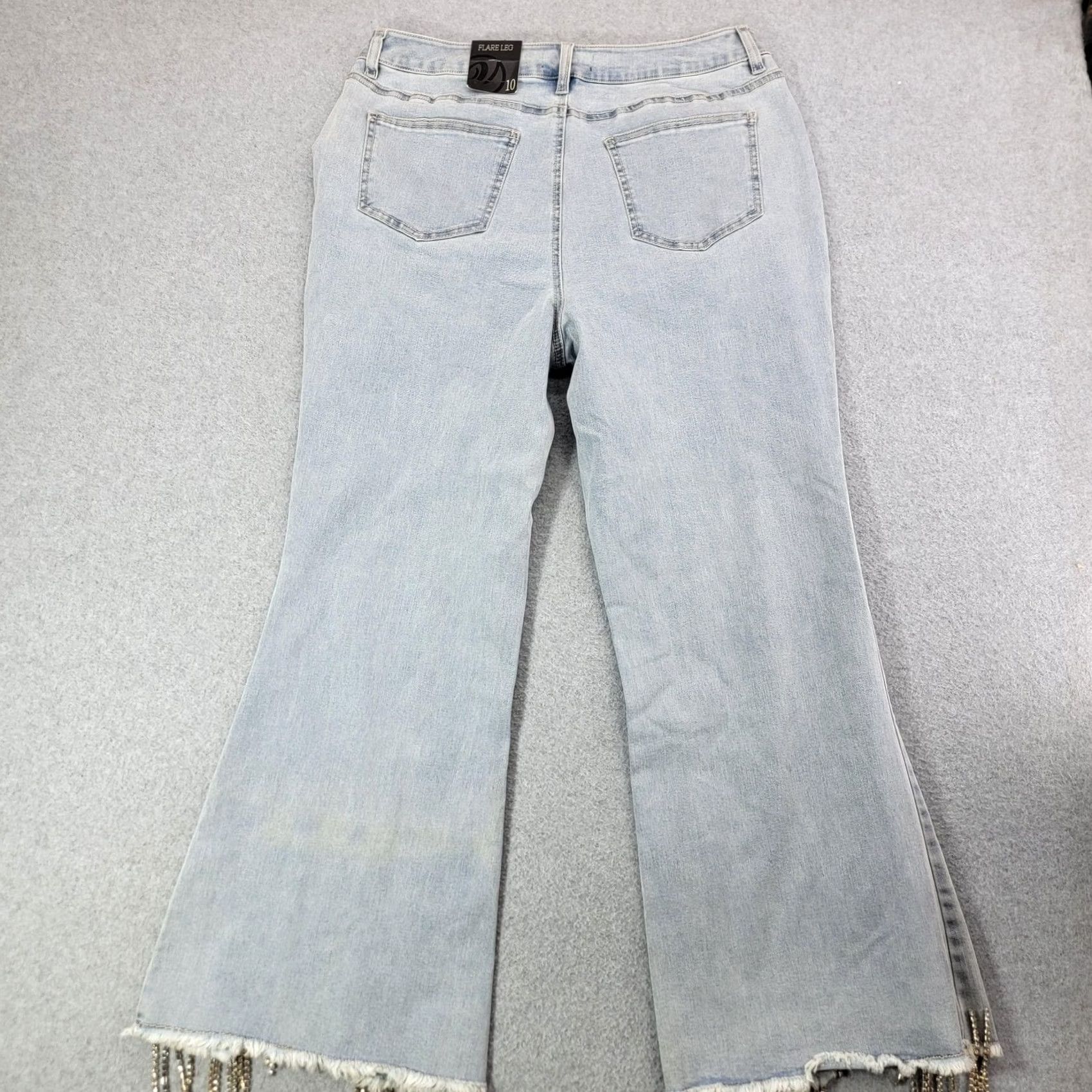 Vintage Versona Jeans Womens 10 Light Wash Flare Leg Fringe Hem Rhinestone Denim Modern Jeans Size 32" / US 10 / IT 46 - 5 Thumbnail