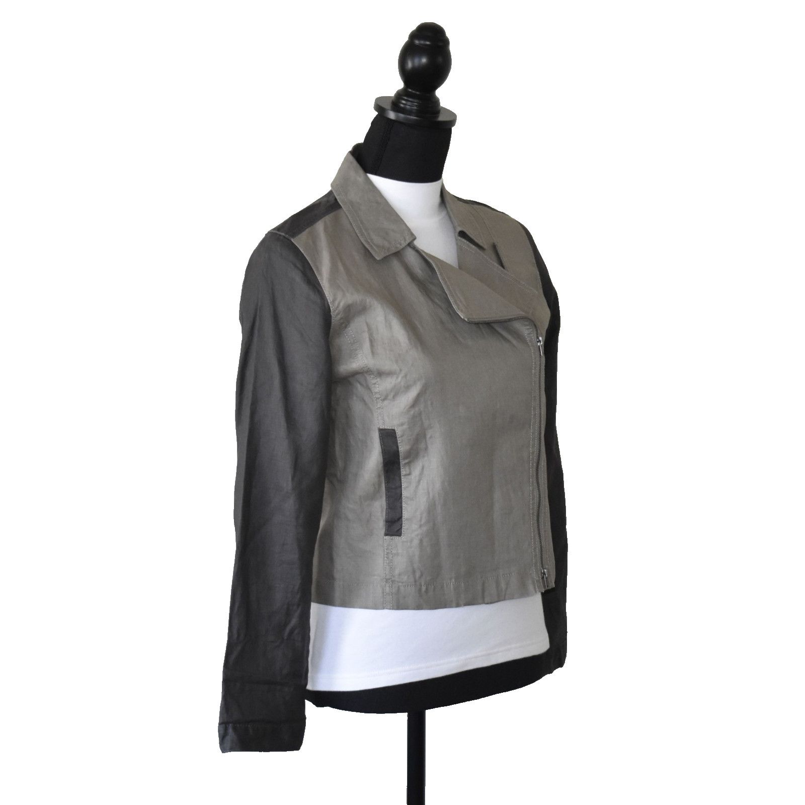 Eileen Fisher EILEEN FISHER Coated Organic Linen Petite Moto Jacket Sz PS Size XS / US 0-2 / IT 36-38 - 4 Thumbnail
