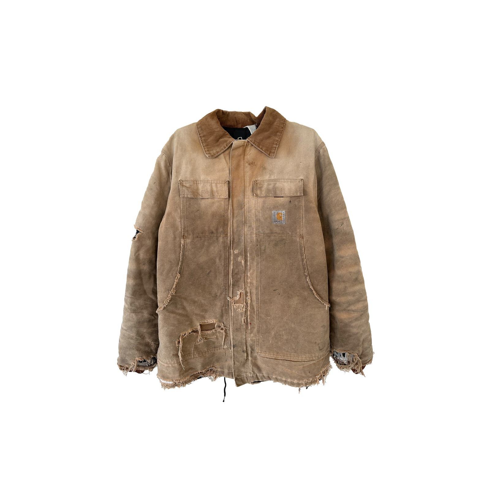 Image of Thrashed Tan Carhartt Jacket/parka Faded Ripped, Men's (Size XL)