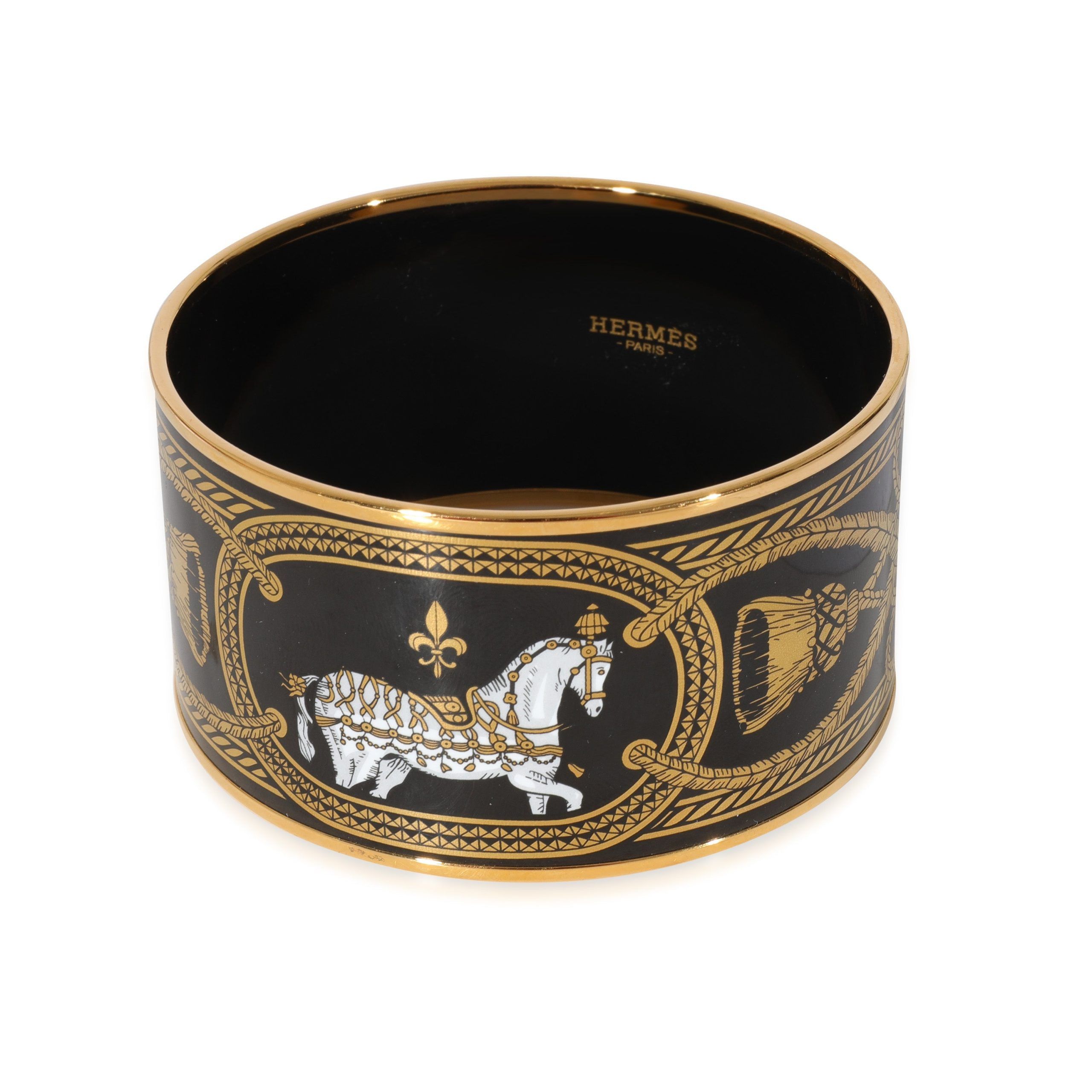 image of Hermes Enamel Grand Apparat Extra Wide Bangle in Yellow, Women's