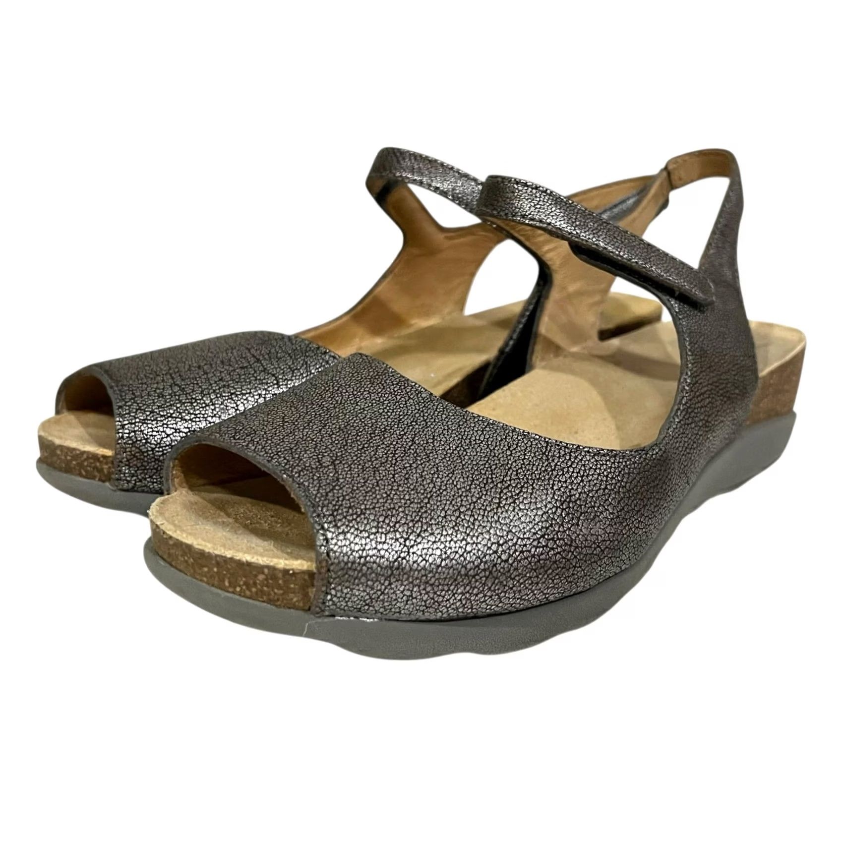 Dansko Dansko Marcy Metallic Pewter Women’s Sandal Peep Toe Ankle Strap Sz 41 11 US Sandal Women Peep toe Ankle Strap Silver Leather Hook & Loop Size US 11 / IT 41 - 5 Thumbnail