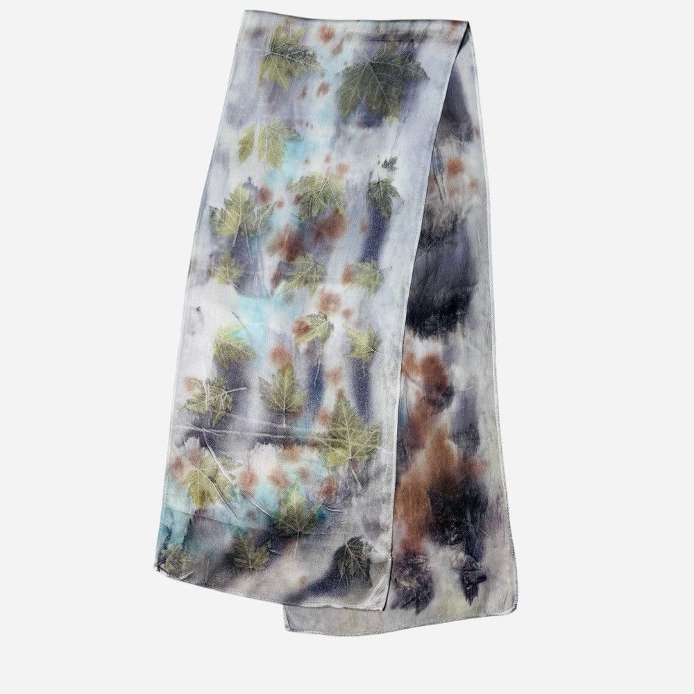 Other New 100% Silk Hand Dyed Leaves Ecoprint Rectangle Scarf 10. Size ONE SIZE - 5 Thumbnail