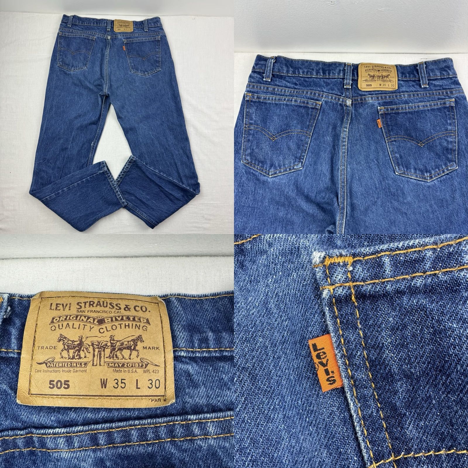 Levi's VINTAGE Levi's 505 Orange Tab Jeans Men 35x30 Straight Blue Denim USA 80s 90s Size US 35 - 9 Thumbnail