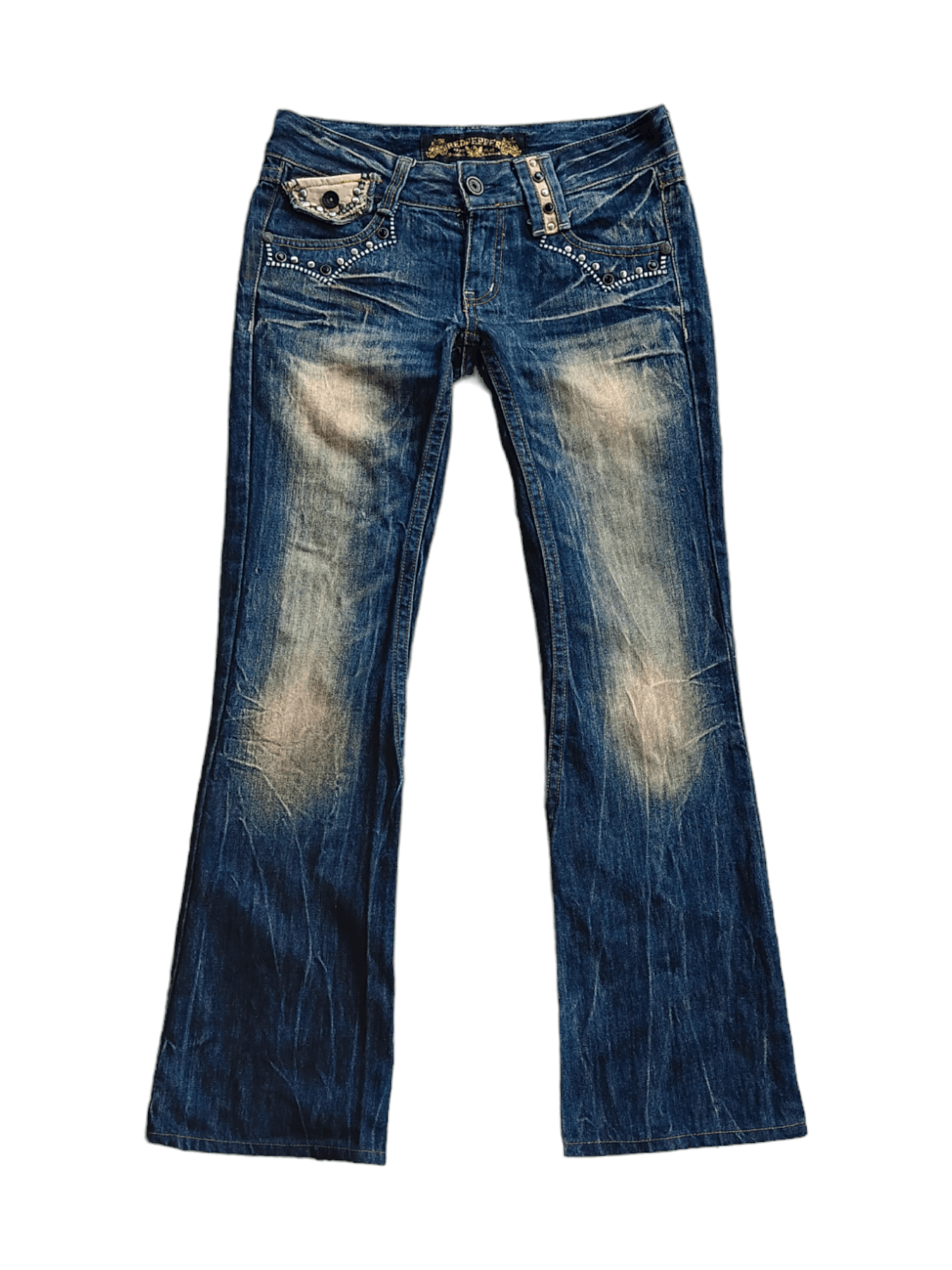 Vintage RARE! Vintage japan red peppers low rise flared denim pants Size US 30 / EU 46 - 4 Thumbnail