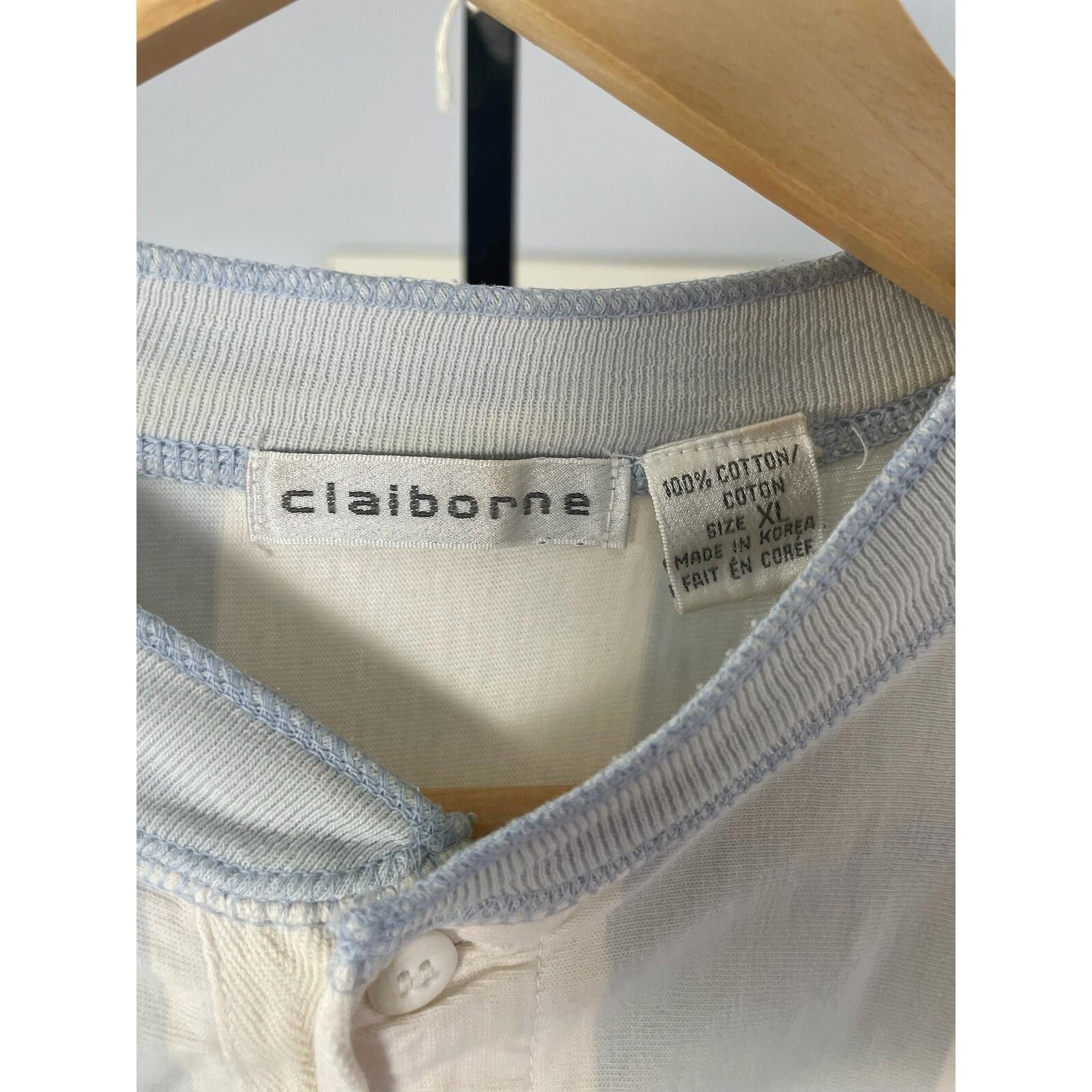Liz Claiborne Claiborne Striped Henley Short Sleeve Cotton Blend Mens XL Size US XL / EU 56 / 4 - 3 Thumbnail