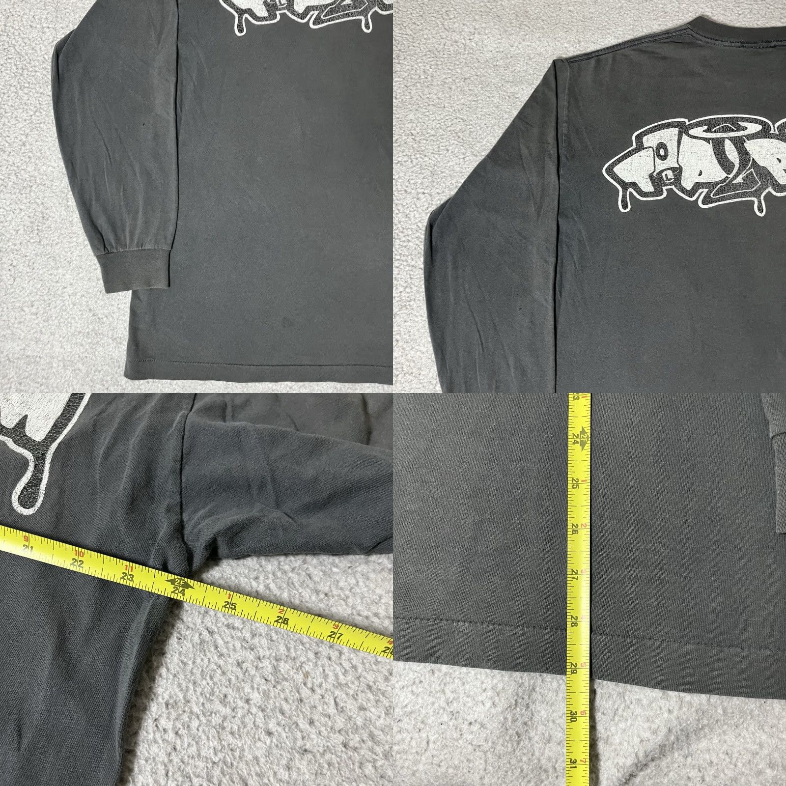 Vintage Top2Botm Shirt Men XL Graffiti PEACE SEVERE ZODIAK 90s Hip Hop USA VTG Gray Cotton Knit Crew Neck Graphic Print Long Sleeve Size US XL / EU 56 / 4 - 11 Thumbnail