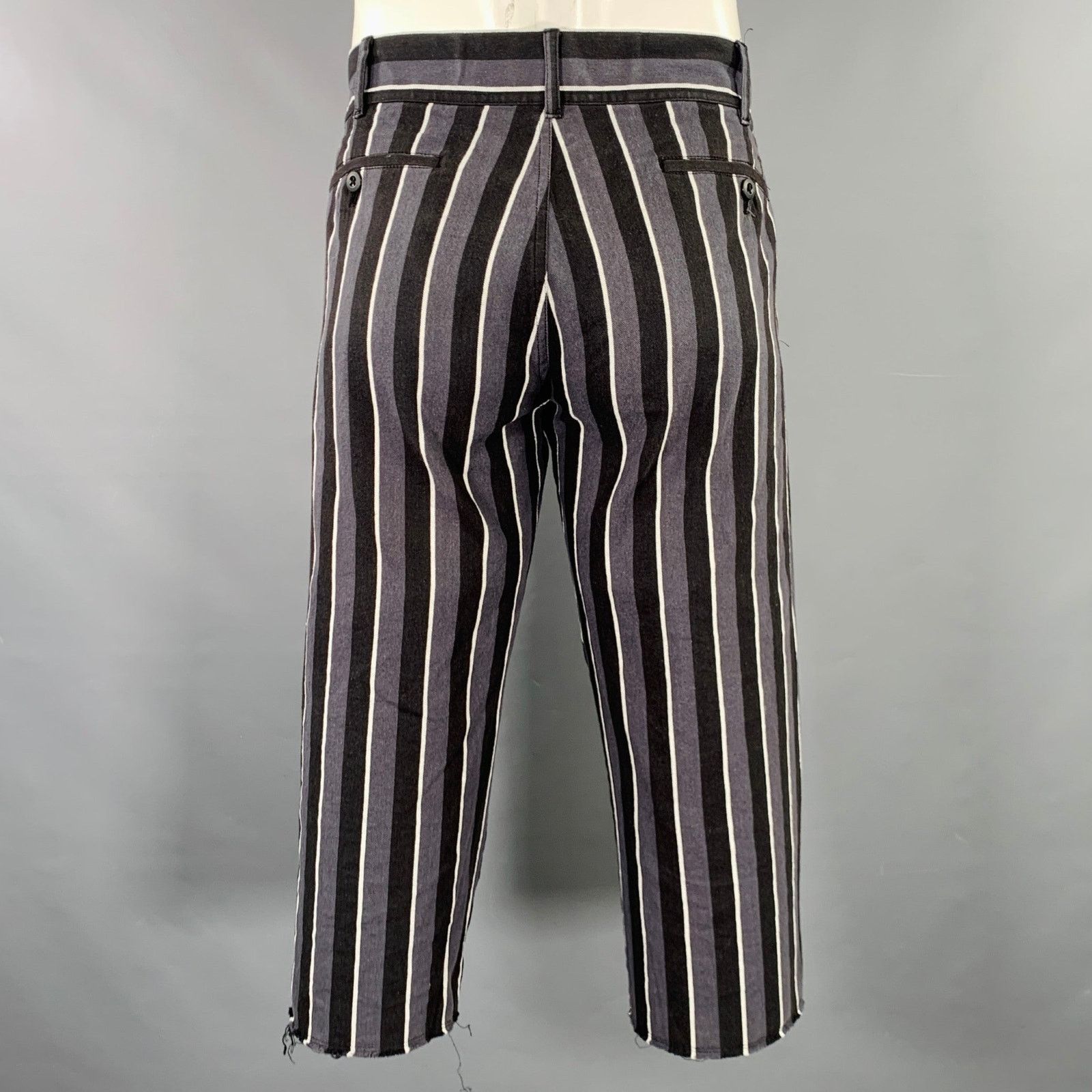 Other Grey Black White Stripe Cotton Flat Front Casual Pants Size US 34 / EU 50 - 2 Thumbnail