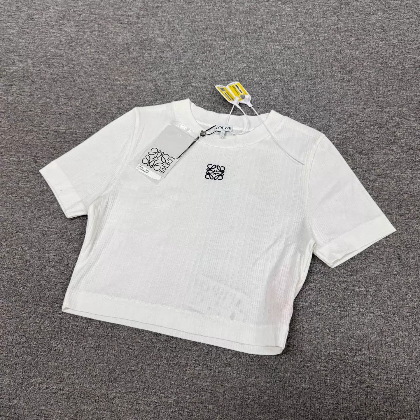 Loewe LOEWE White Ribbed Square Logo Short Sleeve Tee Size L / US 10 / IT 46 - 3 Thumbnail