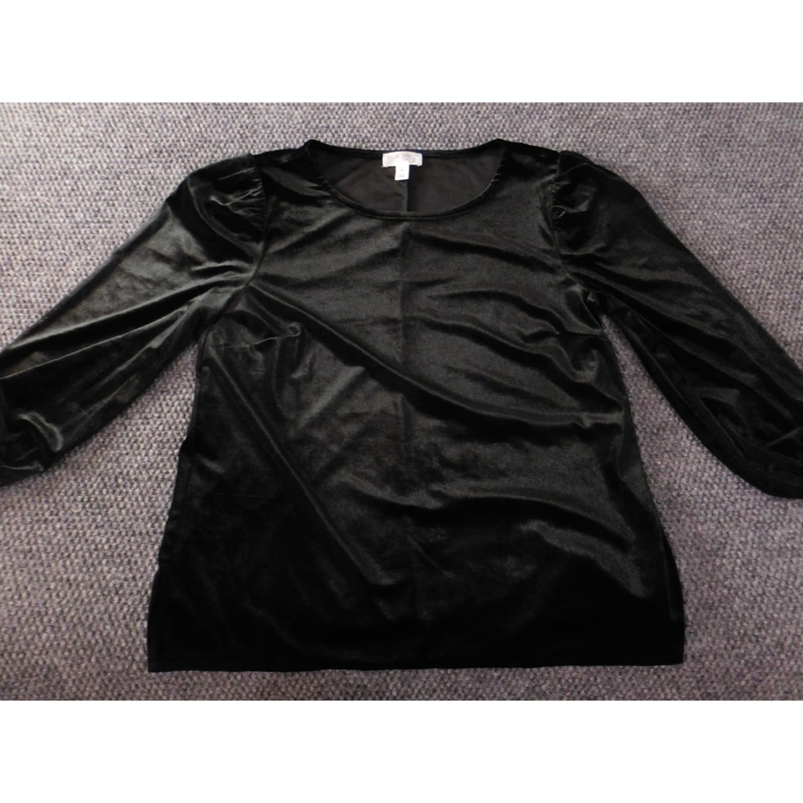 Vintage Morgan Taylor Womens Blouse M Black Crew Neck Pullover Stretch Top Casual Designer Geometric Ruffle Long Sleeve Polyester Spandex Rayon Size M / US 6-8 / IT 42-44 - 2 Thumbnail