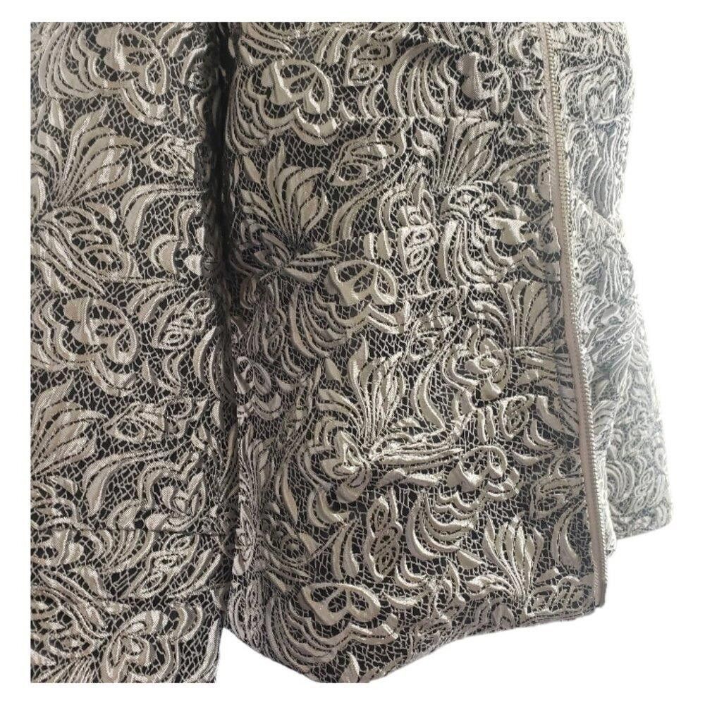 Designer CT1576 Ethyl Metallic and Black Evening Floral Zip Jacket S Size S / US 4 / IT 40 - 4 Thumbnail
