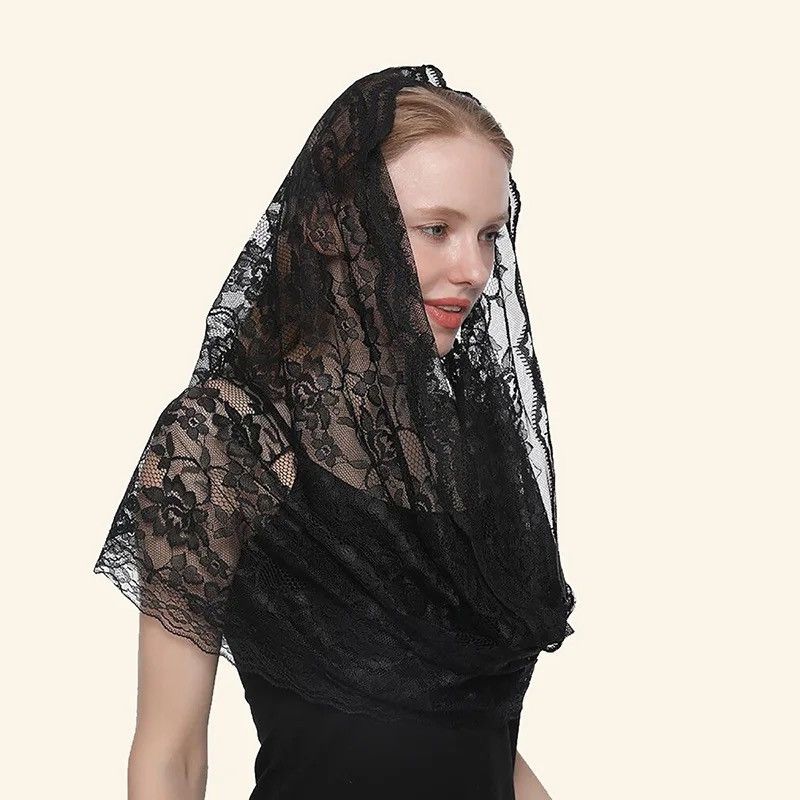 Vintage Black Flower Lace Scarf 🌺🧣 Size ONE SIZE - 1 Thumbnail