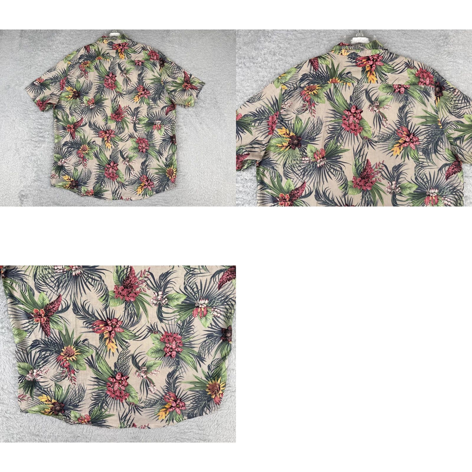 H&M H&M Shirt Adult Large Gray Green Red Floral Leaf Button Up 100% Rayon Pocket Size US L / EU 52-54 / 3 - 9 Thumbnail