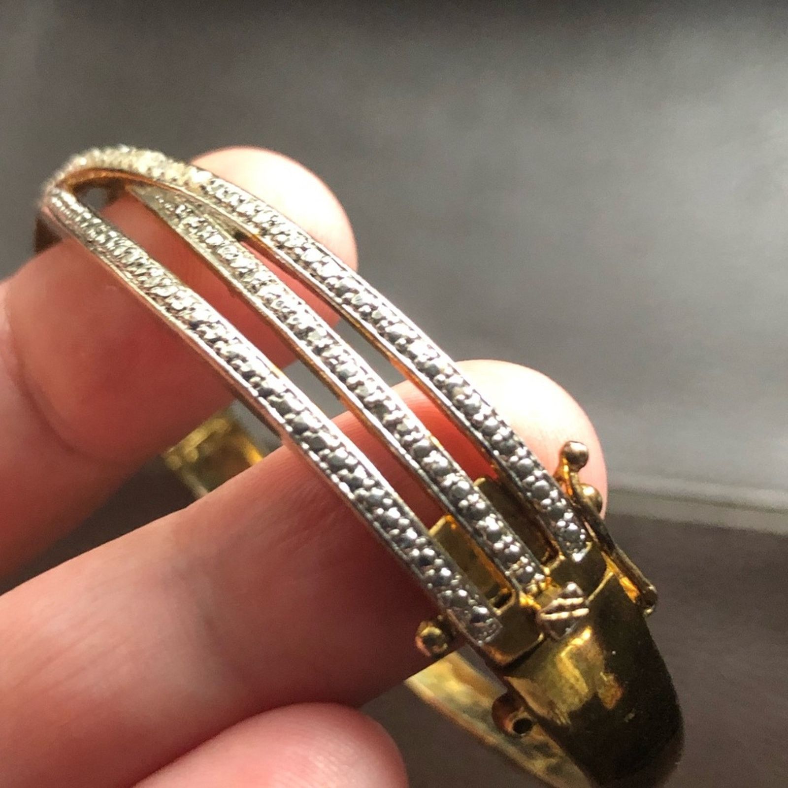 Vintage Vintage rough crystal gold plated hinged bangle bracelet Size ONE SIZE - 5 Thumbnail