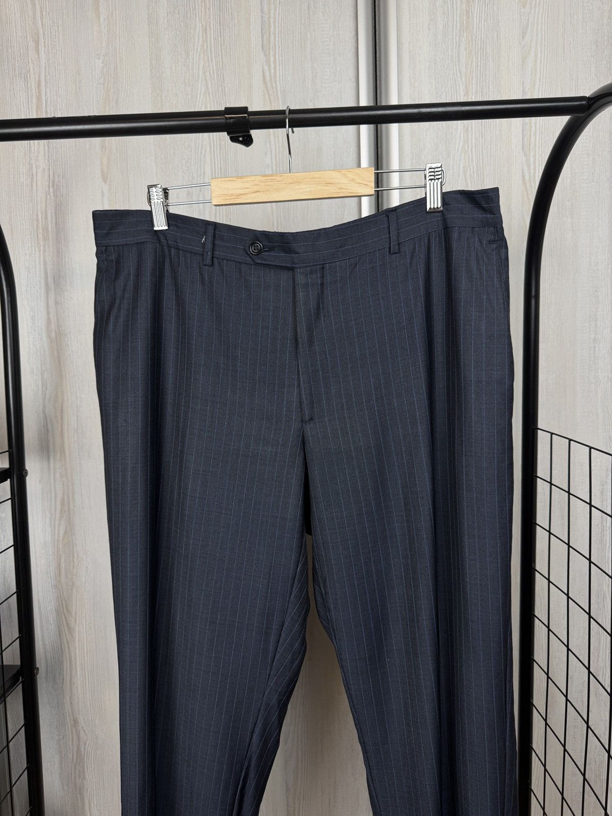 Boggi Boggi Milano vintage wool navy blue striped 3 button suit Size 46R - 13 Thumbnail