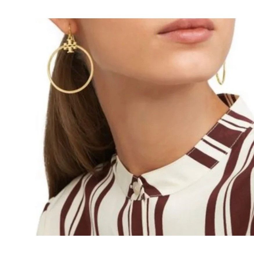 Tory Burch Tory Burch Silver Stacked T Logo Hoop Earrings Size ONE SIZE - 4 Thumbnail