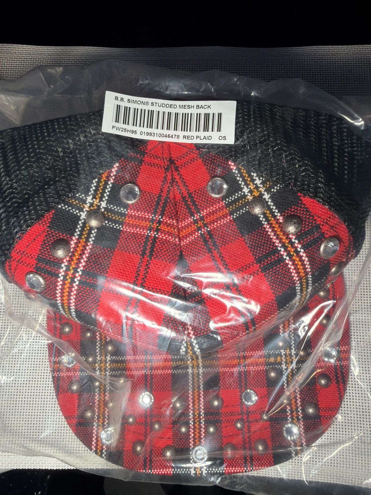 B.B. Simon × Supreme Red Plaid B.B Simon Studded Mesh Back Size ONE SIZE - 1 Thumbnail