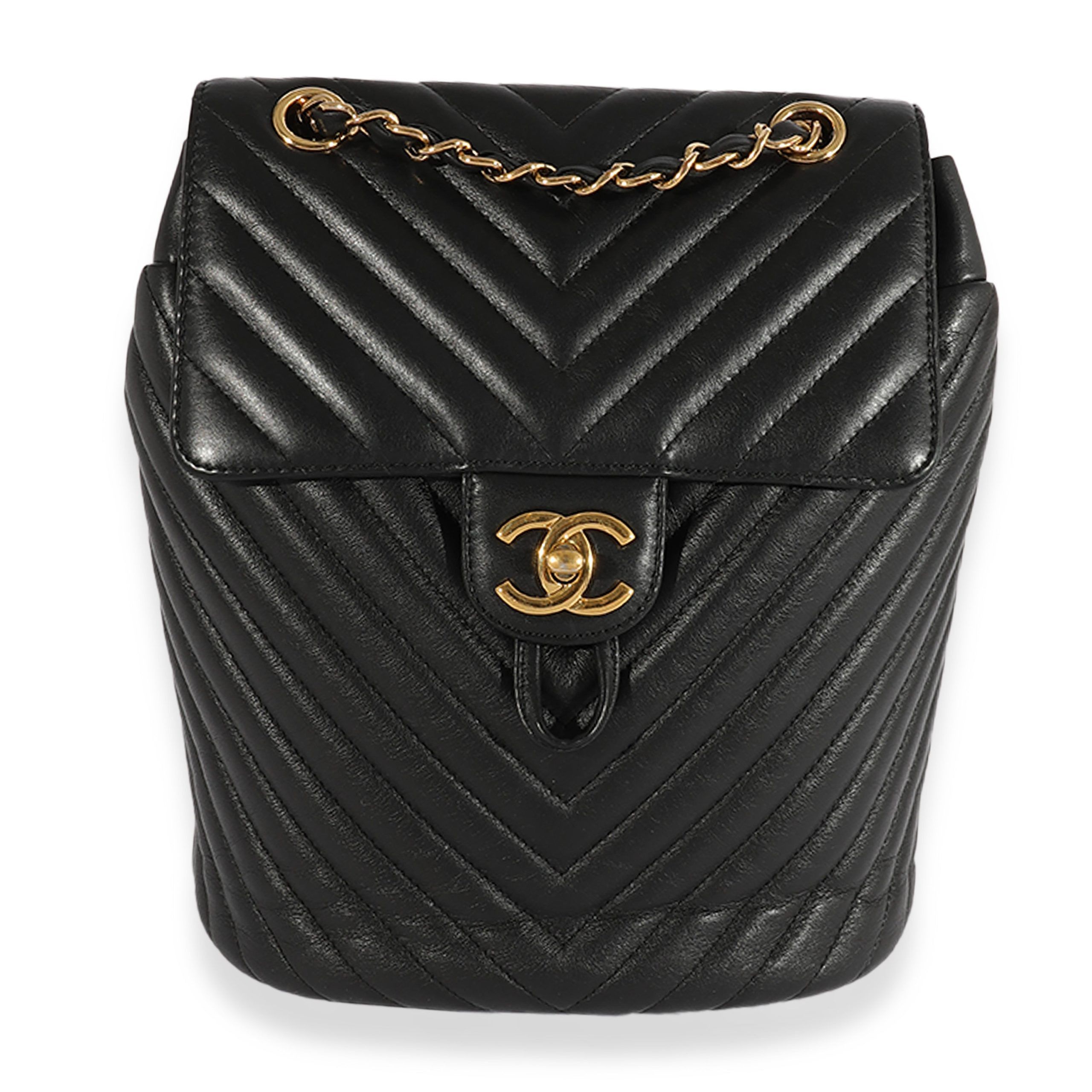 Chanel Black Chevron Quilted Lambskin Small Urban Spirit Backpack