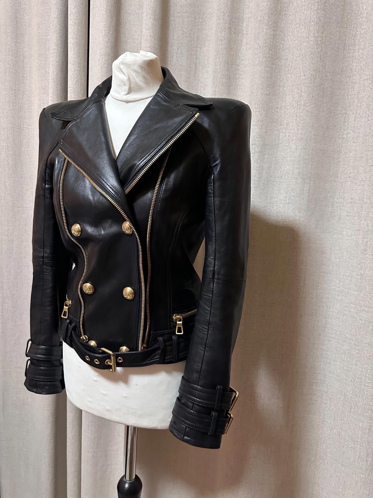 Balmain × H&M BALMAIN for H&M Women Black Leather Biker Jacket US8 EU38 Size M / US 6-8 / IT 42-44 - 4 Thumbnail