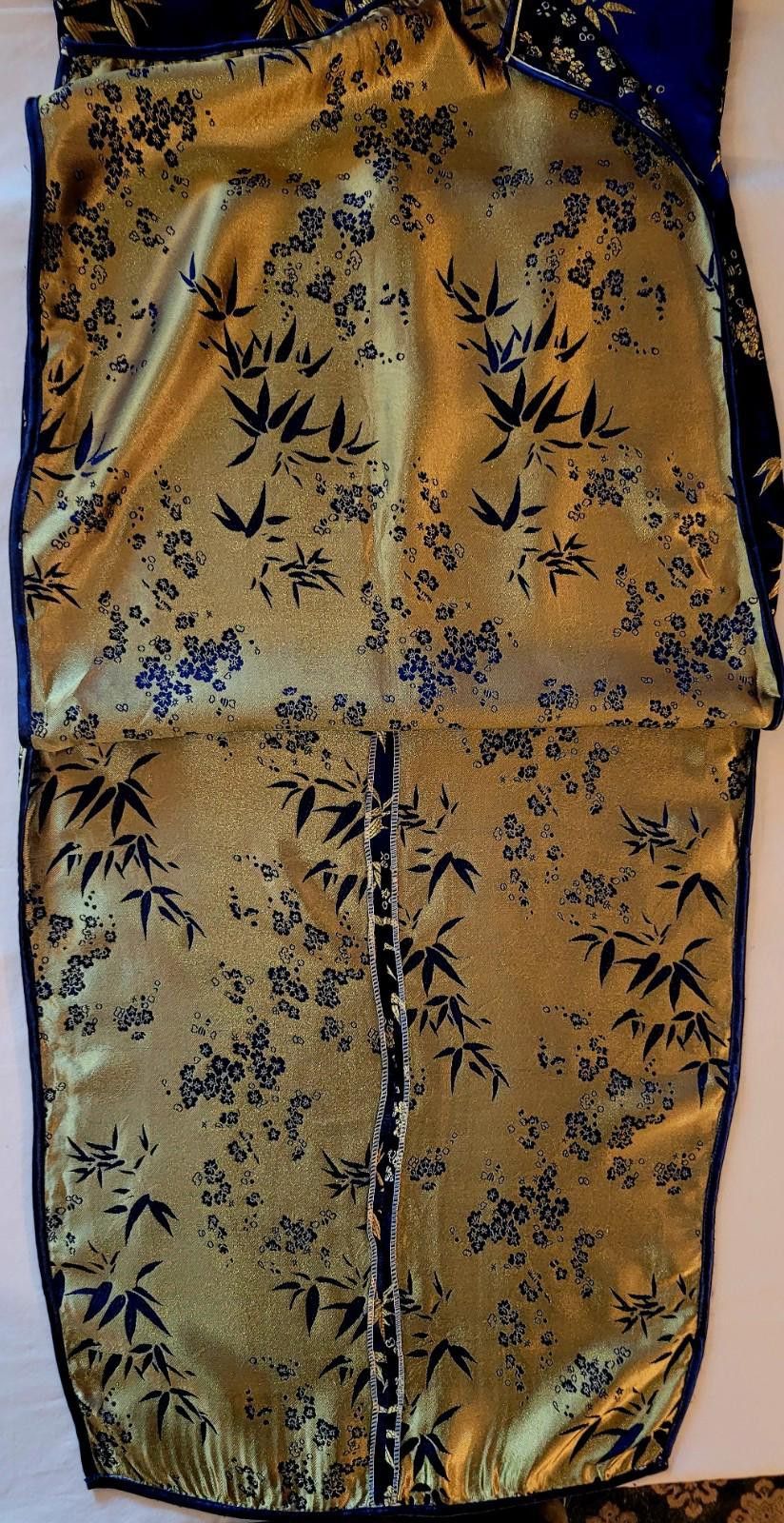 Hilditch & Key KEY women's MED. blue & gold asian style long dress zip back Size M / US 6-8 / IT 42-44 - 2 Thumbnail