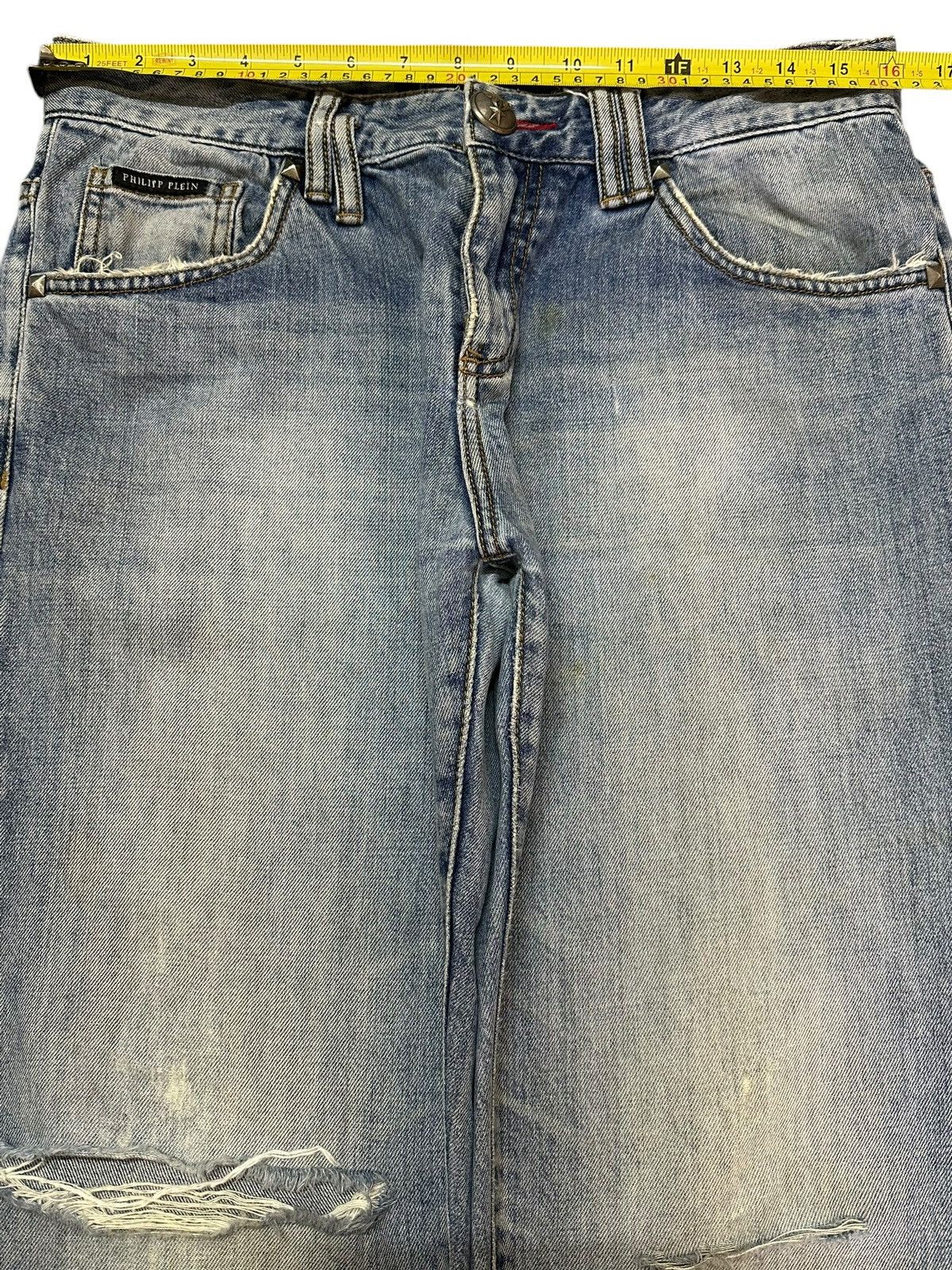 Philipp Plein Philipp Plein Blue Faded Wash Distress Style Jeans Size US 31 - 13 Thumbnail