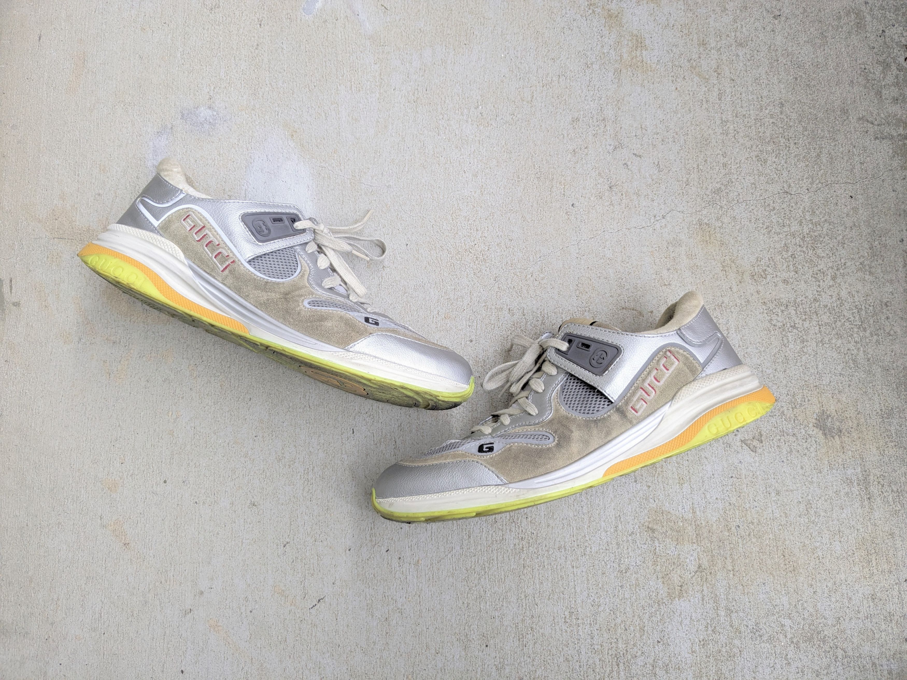 Gucci Gucci Ultrapace Sneakers Silver Green 13.5 Gray Size US 13 / EU 46 - 1 Thumbnail