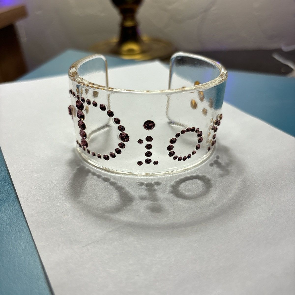 Dior Vintage CHRISTIAN DIOR Pink Logo Rhinestone Lucite Bracelet Size ONE SIZE - 1 Thumbnail