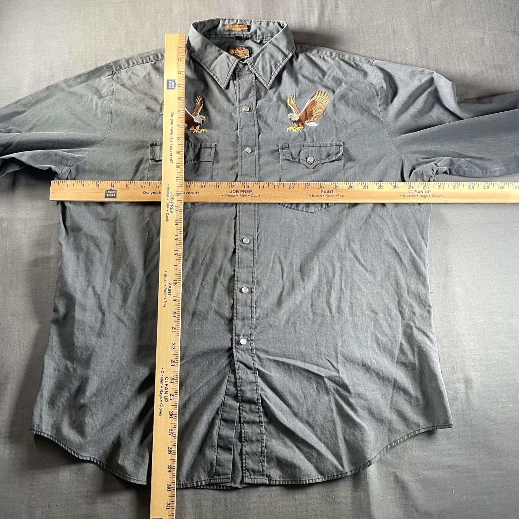 Vintage Stir-Ups Shirt Mens XL Gray Bald Eagle Embroidered Western Snap Long Sleeve Size US XL / EU 56 / 4 - 6 Thumbnail