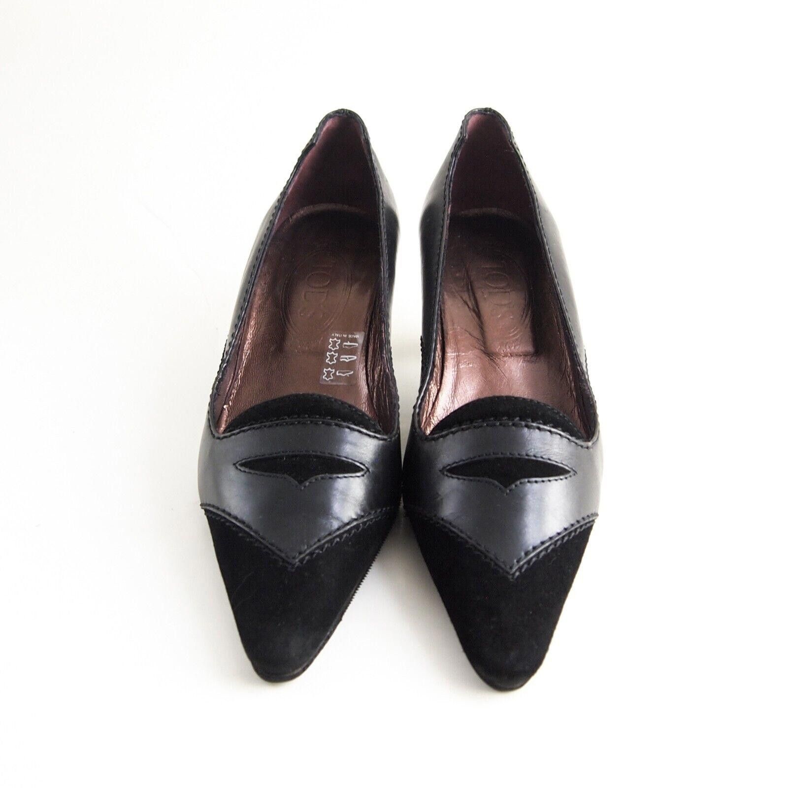 Tod's Tod's Mid Heel Pumps Black Leather Suede US 7 EU 37 $620 Size US 7 / IT 37 - 3 Thumbnail