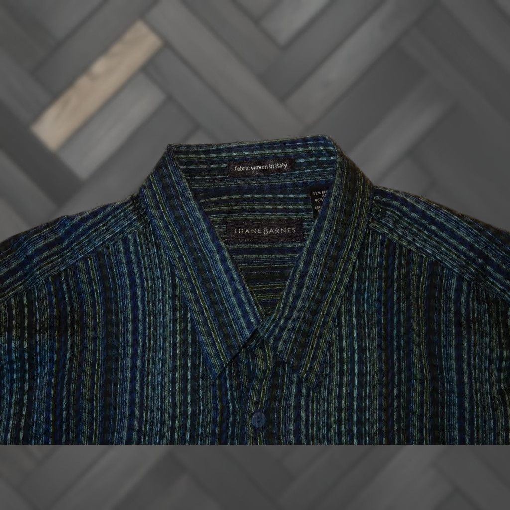 Vintage VINTAGE Jhane Barnes Men's Long Sleeve Button-Up Shirt XL Green Men Size US XL / EU 56 / 4 - 1 Thumbnail