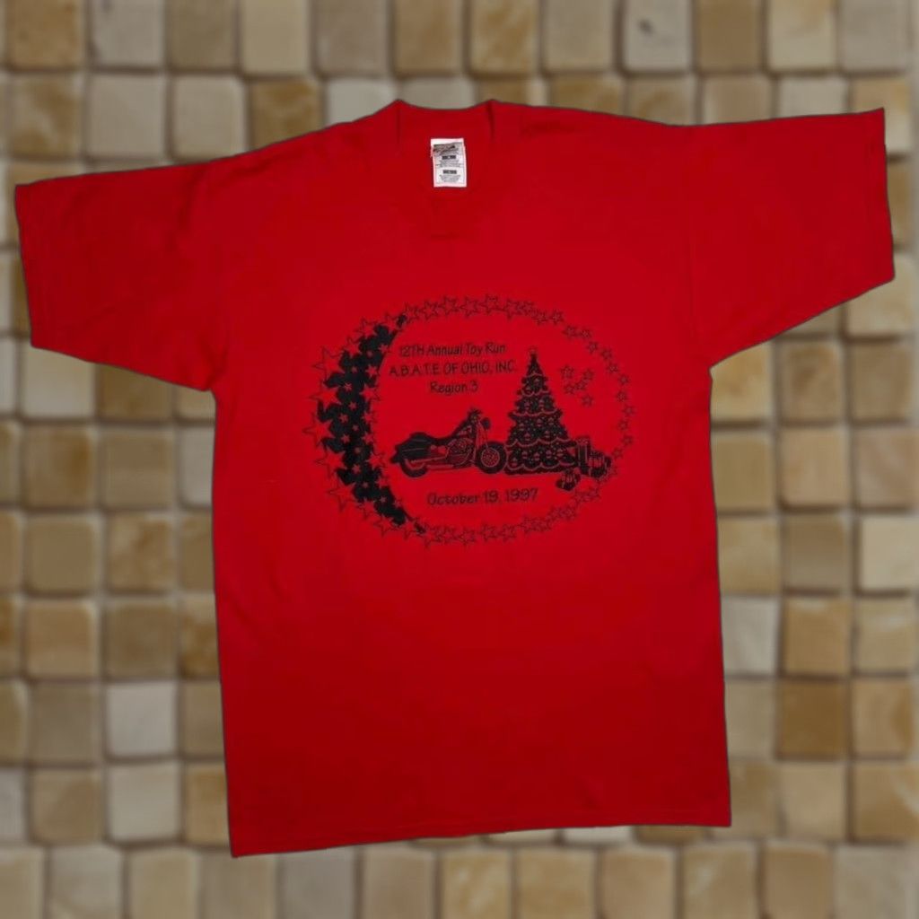 Fruit Of The Loom Vintage Abate Of Ohio 1997 12th Annual Toy Run Biker Souvenir Graphic T-Shirt L Mens Red XL? Size US L / EU 52-54 / 3 - 1 Thumbnail