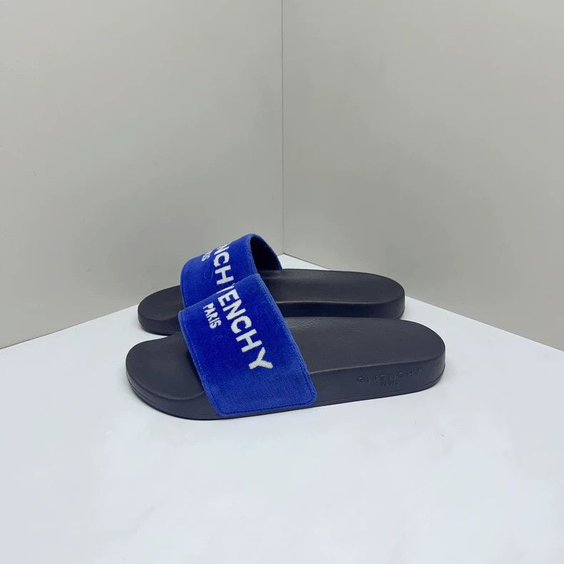 Givenchy Letter logo round velvet slippers women's blue-bl