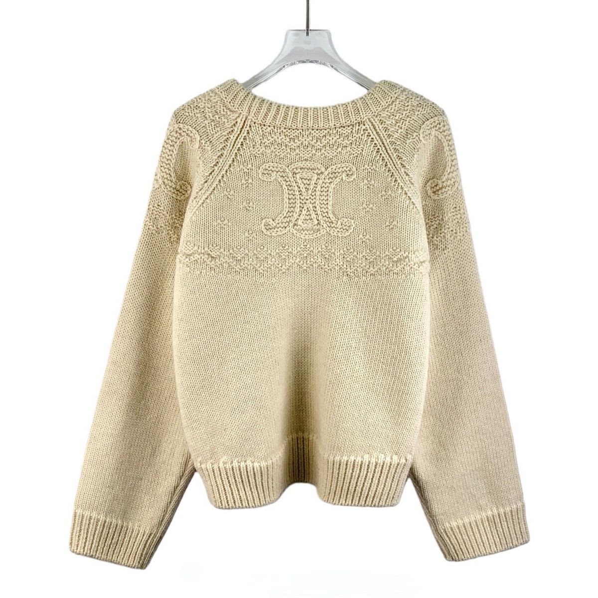 Celine Celine Beige Triomphe Wool Long Sleeve Knit Sweater K26WX Size S / US 4 / IT 40 - 2 Thumbnail