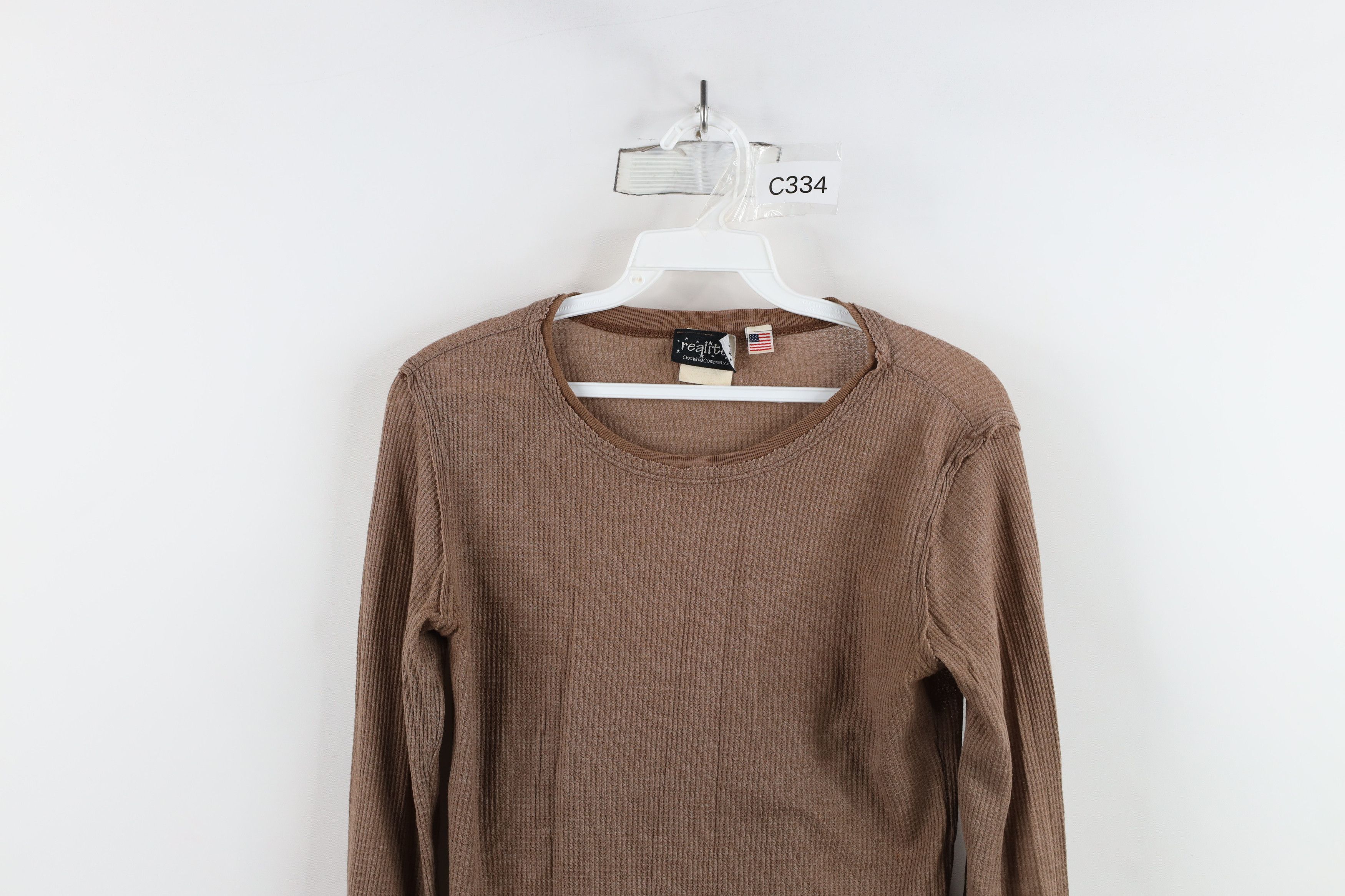 Vintage Vintage 90s Babydoll Thermal Waffle Knit T-Shirt Brown USA Size M / US 6-8 / IT 42-44 - 2 Thumbnail