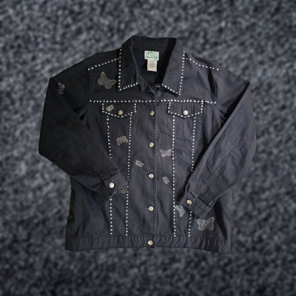 Quacker Factory VINTAGE The Quacker Factory Black Denim Jacket Rhinestone Butterflies Women's Size Large Jacket Size L / US 10 / IT 46 - 1 Thumbnail