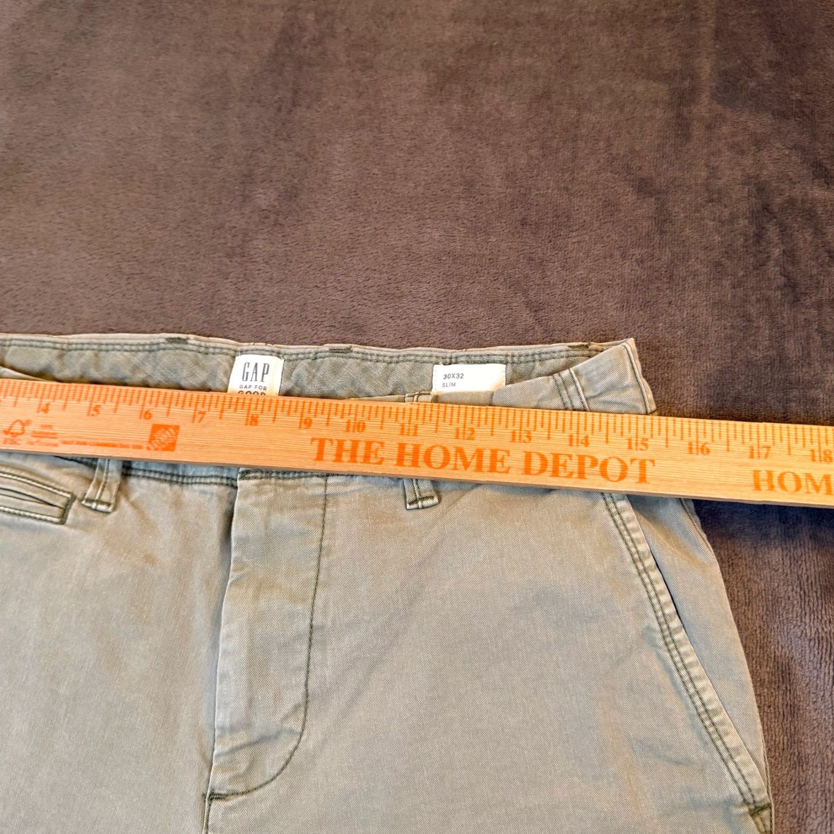 Gap Gap For Good Slim Fit Chino Pants Mens 30x32 Olive Green Stretch Twill Cotton Size US 30 / EU 46 - 6 Thumbnail