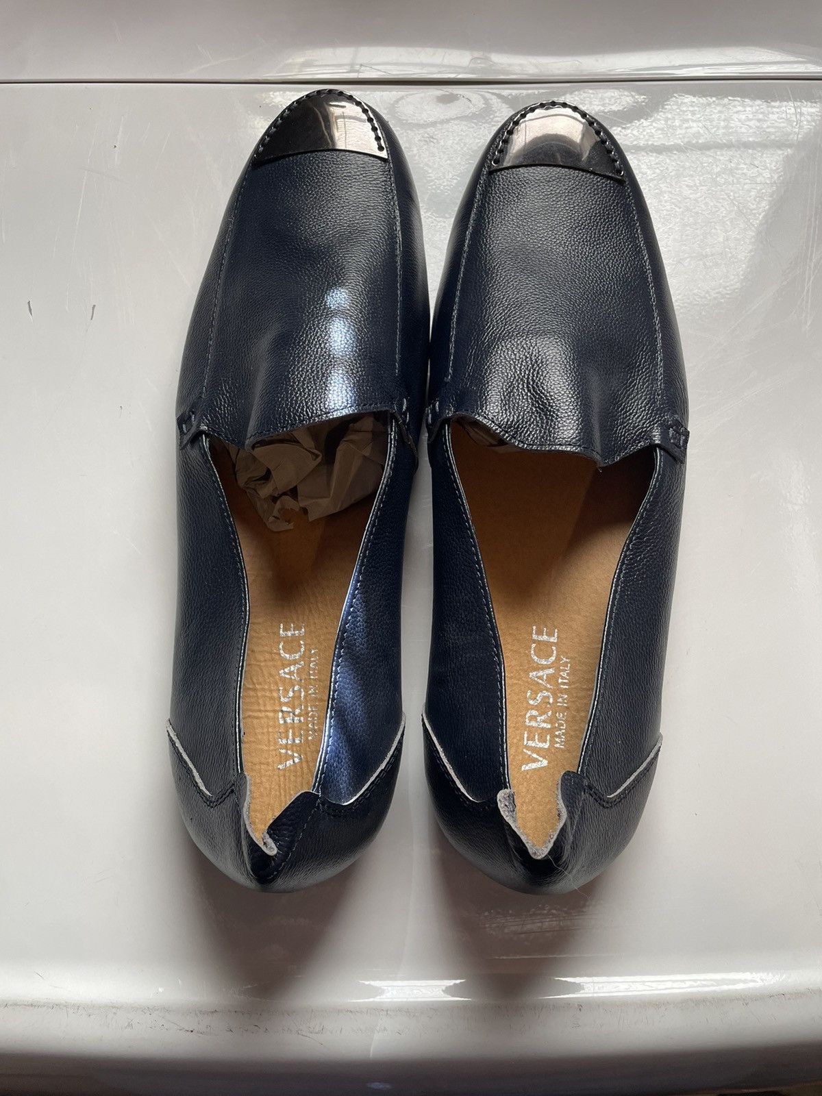 Versace Versace Slip On Leather Shoes, Blue (14) Size US 14 / EU 47 - 1 Thumbnail