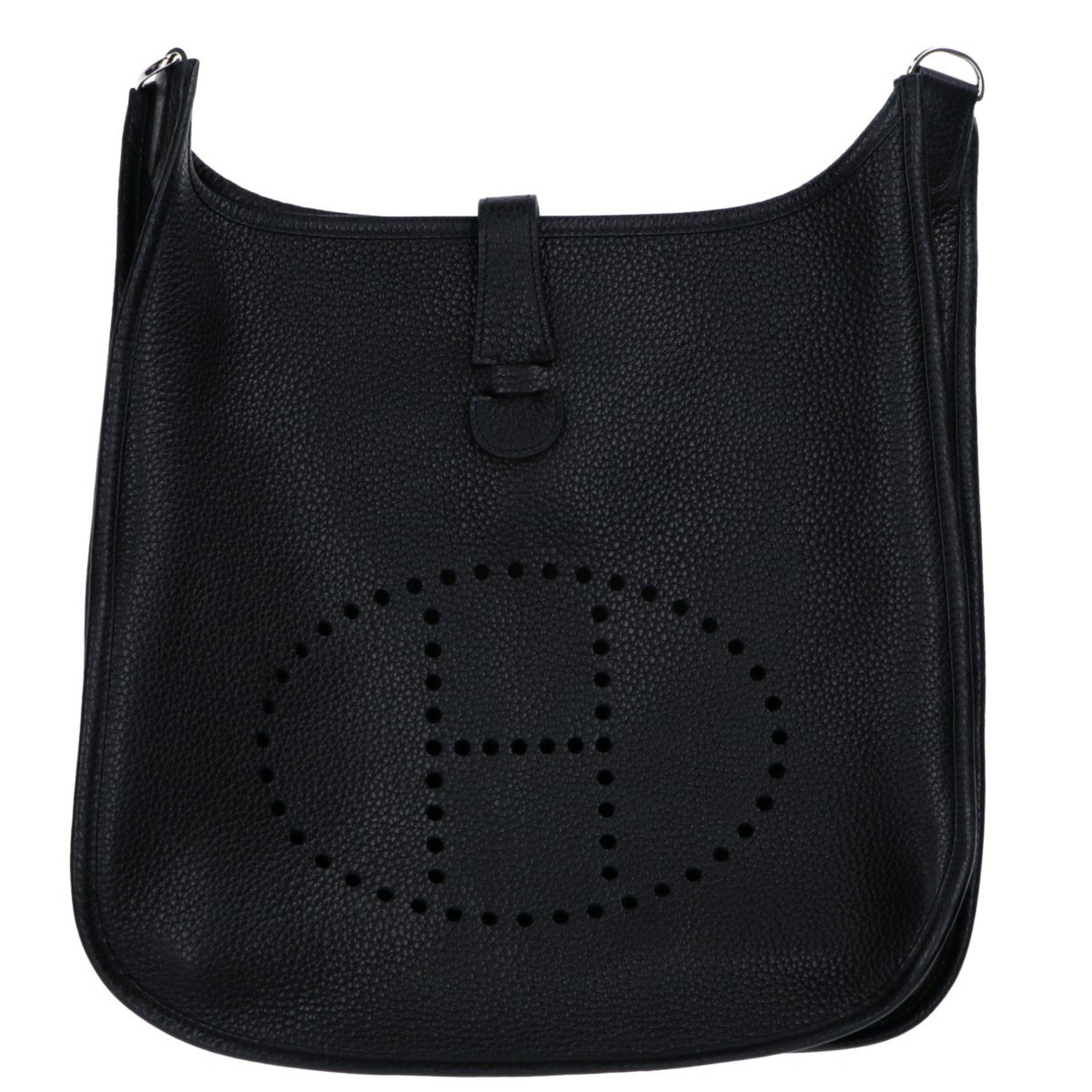 image of Hermes O Stamp Taurillon Clemence Evelyn 2 Gm Shoulder Bag Black Ladies, Women's