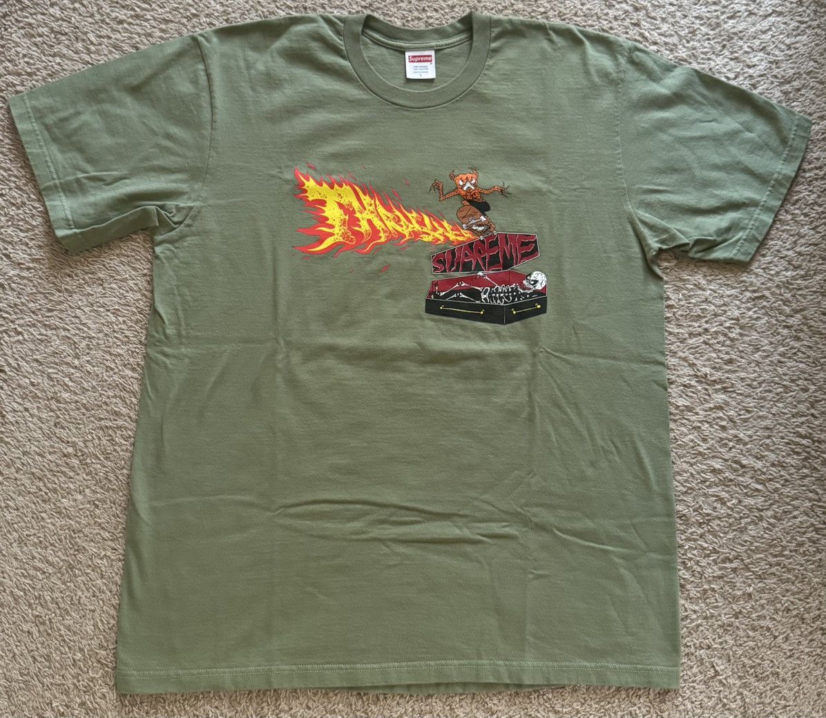 Supreme × Thrasher Supreme Thrasher Back Tail olive tee Size US L / EU 52-54 / 3 - 1 Thumbnail