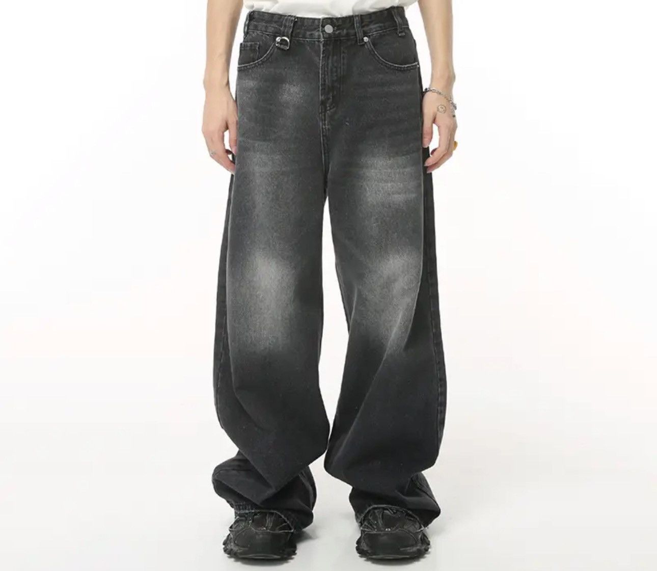 image of Black Baggy Washed Denim Jeans, Men's (Size 33)