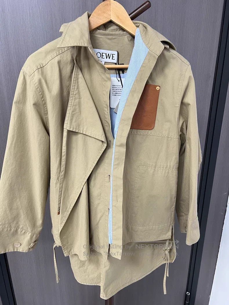 Loewe Loewe Khaki Trench Coat, 100% Cotton with Leather Details, Size XXS / US 00 / IT 34 - 1 Thumbnail