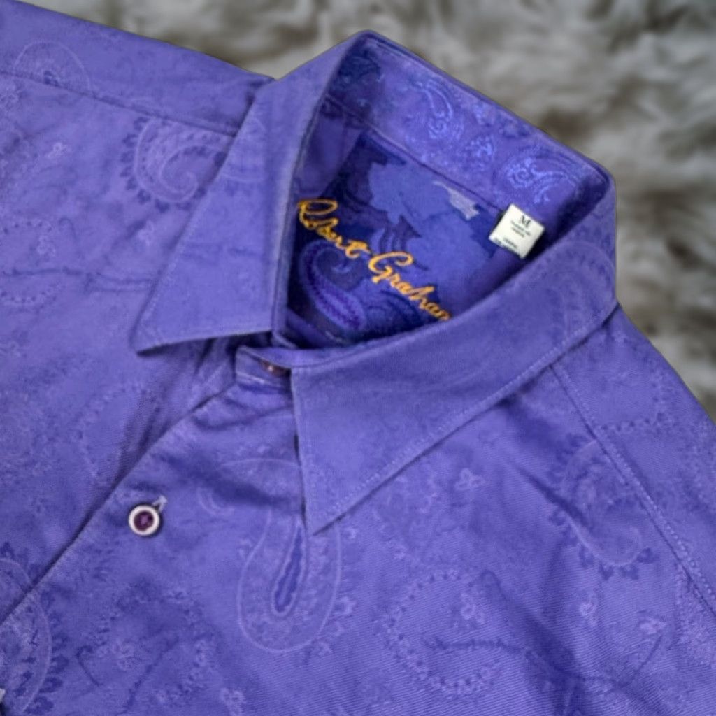 Robert Graham Men’s Cotton L/S Button Shirt Paisley Purple Medium