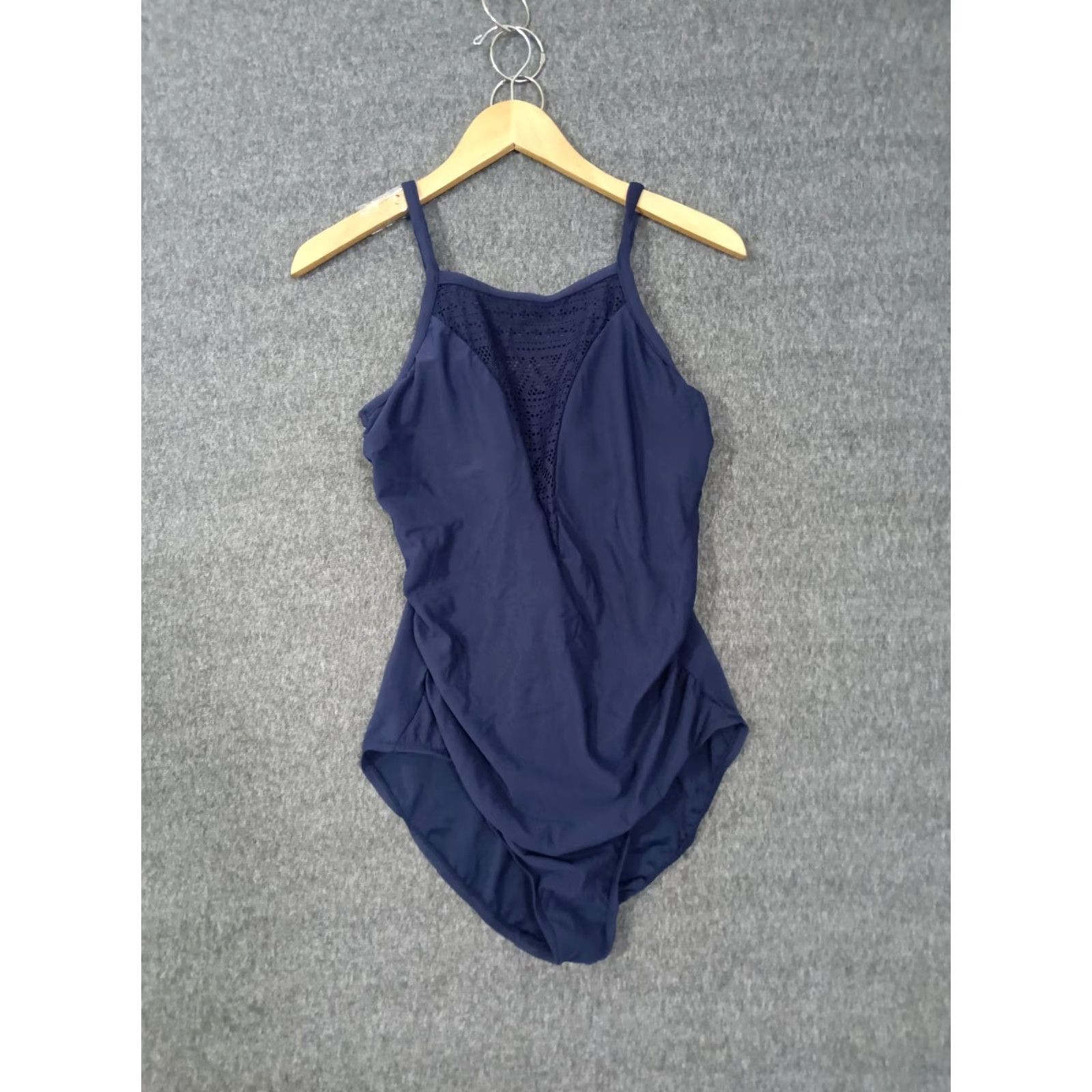 AQUA Aqua Green Women's One Piece Swimsuit Navy L Crochet High Neck UPF 50+ Figure Flattering Beach Size ONE SIZE - 2 Thumbnail