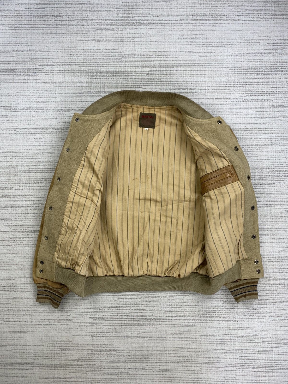 Japanese Brand × Vintage Vintage Ba-Tsu Co. league Leather Sleeve Varsity Jacket Size US L / EU 52-54 / 3 - 6 Thumbnail