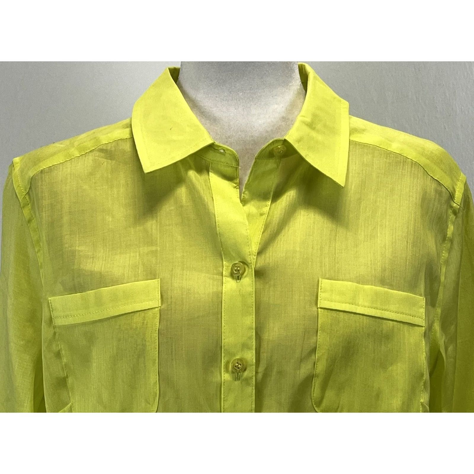 Vintage Chicos Breezy Twill Button Up Shirt Womens 2 Green 3/4 Sleeves Coastal NEW! Size XS / US 0-2 / IT 36-38 - 5 Thumbnail