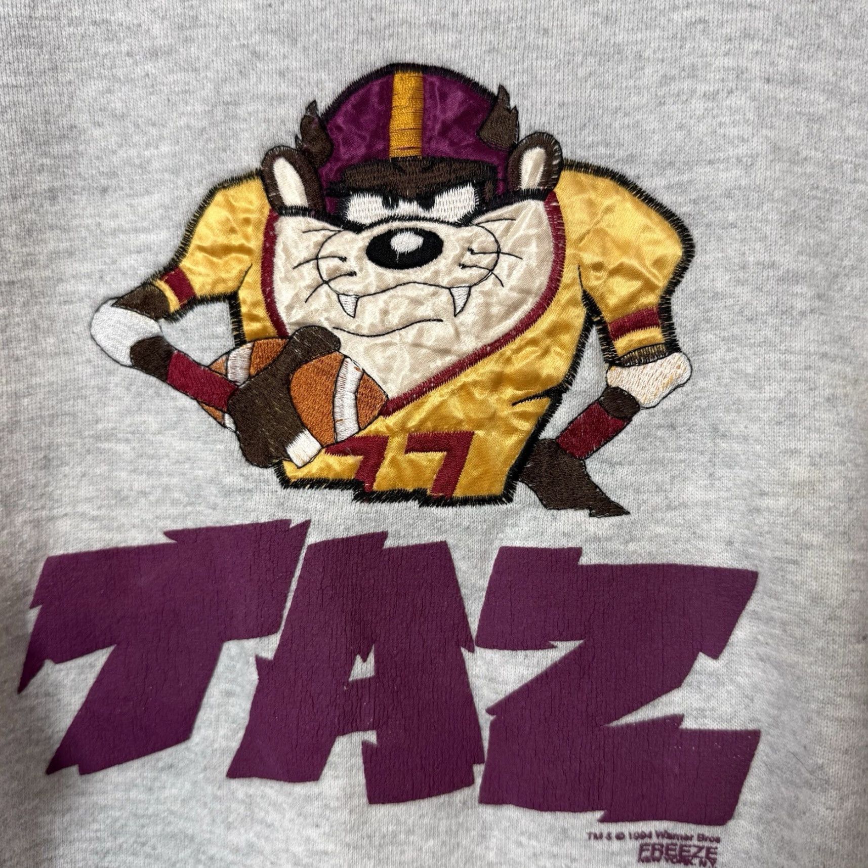 Tultex VINTAGE 90s Taz Football Looney Tunes Sweatshirt Tultex XL Gray Mens Size XL / US 12-14 / IT 48-50 - 6 Thumbnail