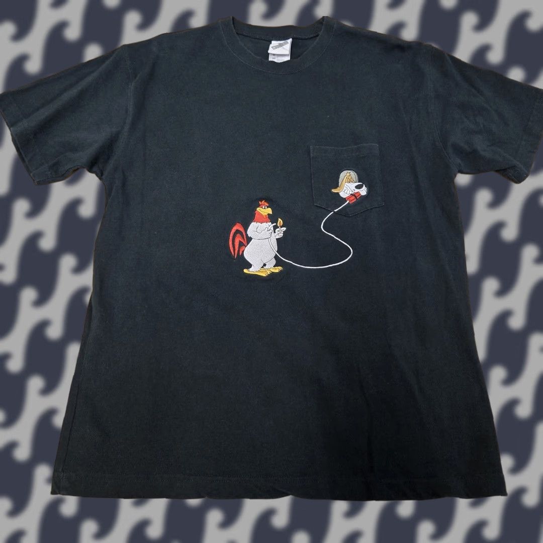 Vintage VINTAGE Looney Tunes Shirt Mens Medium Black Foghorn Leghorn Droopy Pocket WB 90s Size US M / EU 48-50 / 2 - 1 Thumbnail