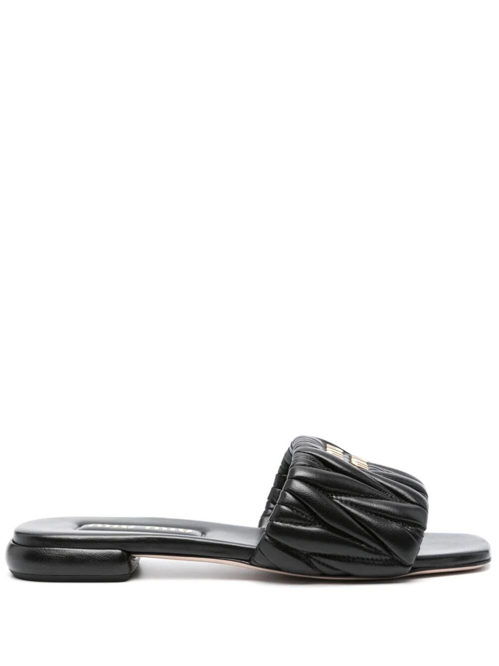 image of Miu Miu Matelassé Leather Slides in Black, Women's (Size 7)