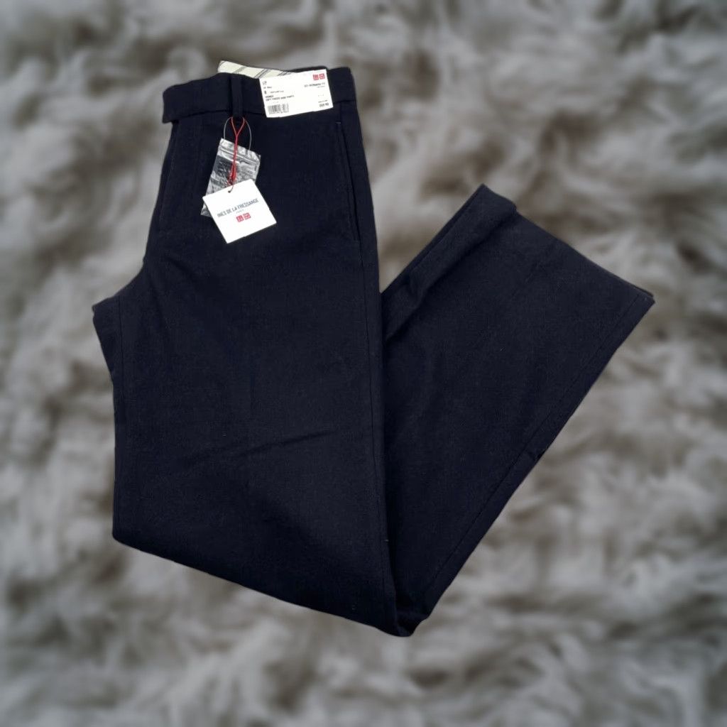 VINTAGE Uniqlo Women's Wide Leg Dress Pants Casual Navy Tweed