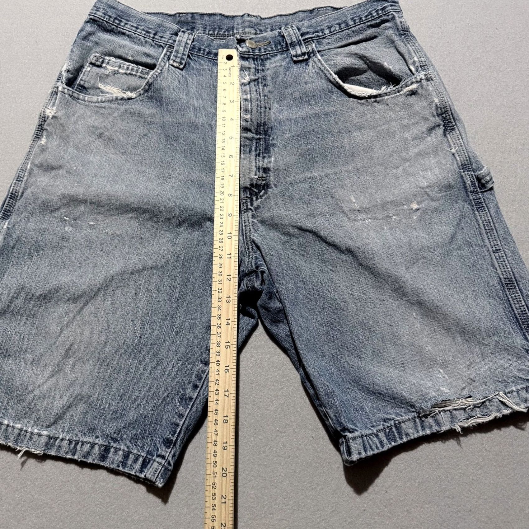 Wrangler VINTAGE Wrangler Carpenter Shorts Men Blue Denim Distressed Relaxed Fit 34 Bermuda 5-Pocket City 90s Mens Size US 34 / EU 50 - 4 Thumbnail