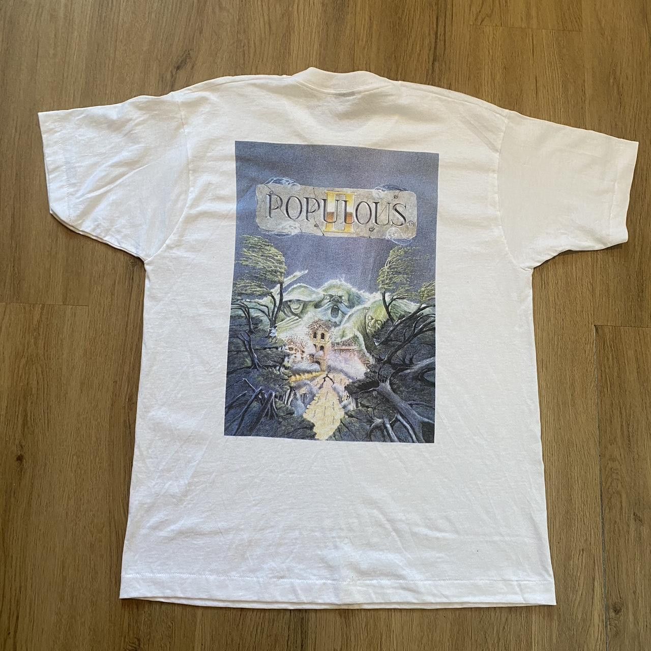 Populous II 1992 white & blue retro video game t-shirt